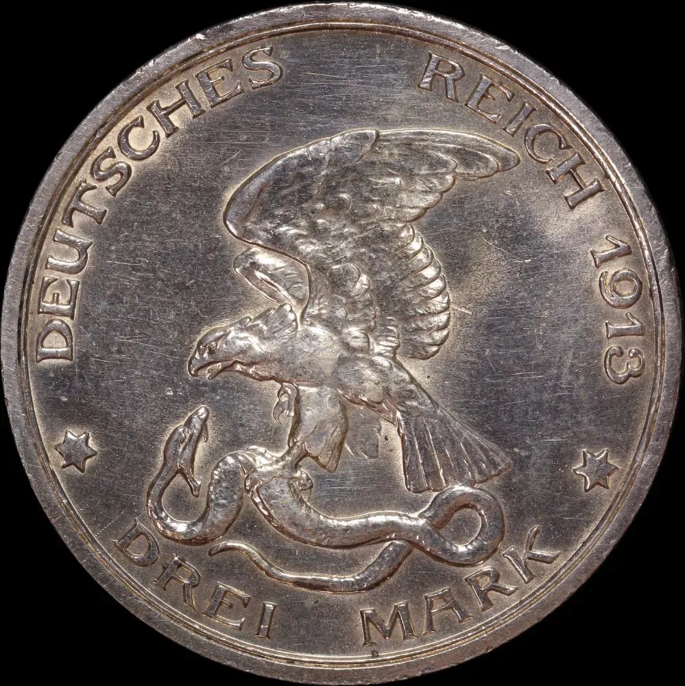 Germany (Prussia) 1913-A Silver 3 Marks Napoleon KM#535 Choice Uncirculated