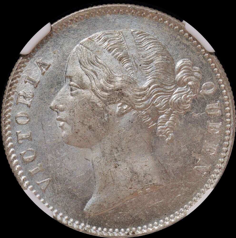 India (British) 1840 Silver Rupee KM# 458.2 NGC MS63