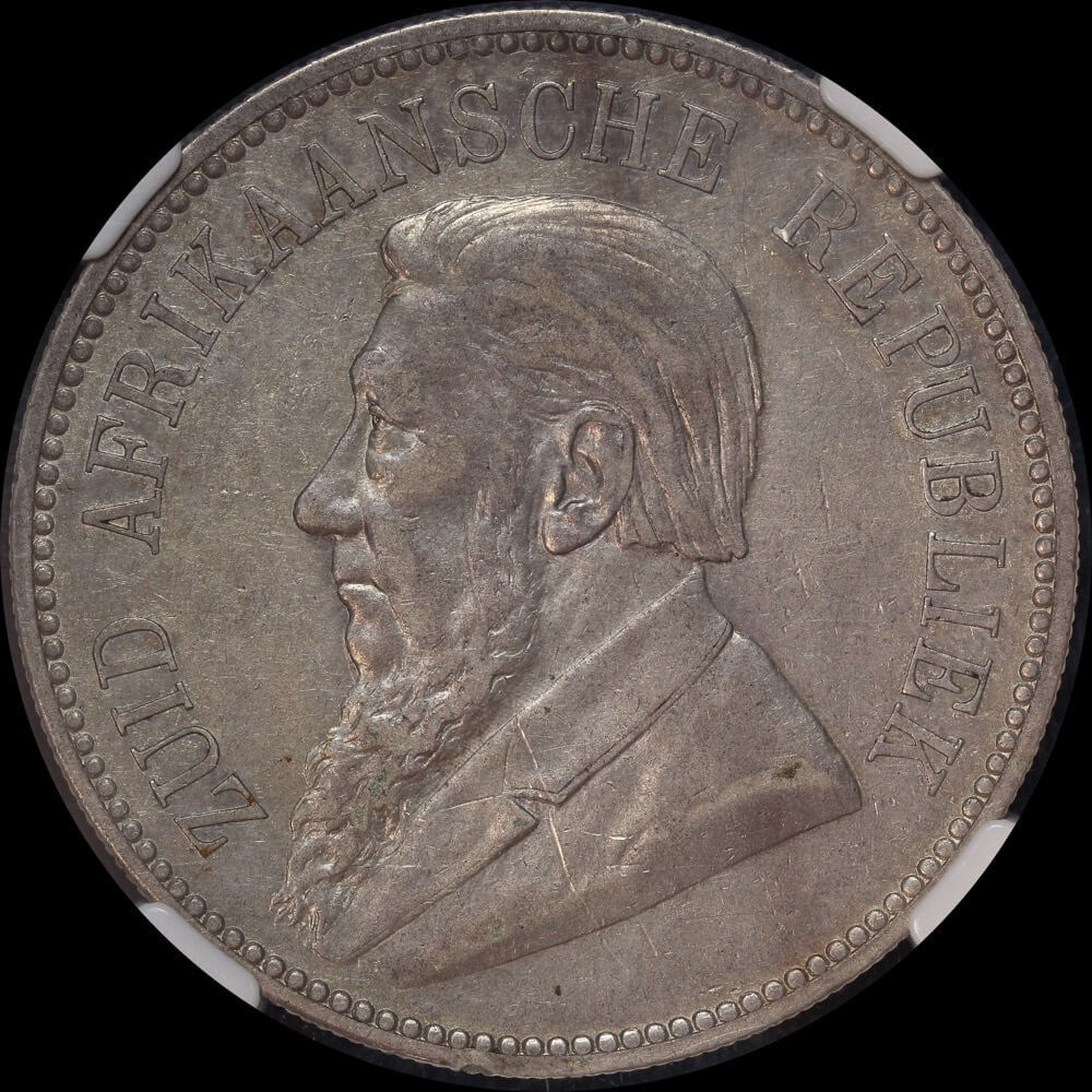South Africa 1892 Silver 5 Shillings KM#8.2 Double Shaft NGC XF40 product image