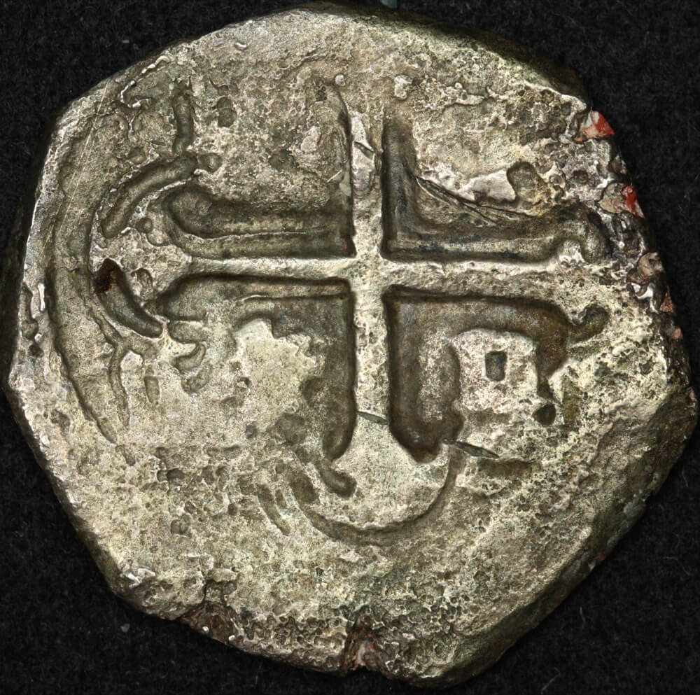 Spain 1634-1655 Silver 2 Reales Y# 526 Fine Ex Gilt Dragon Shipwreck