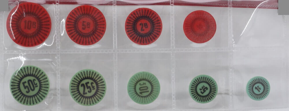 Keeling-Cocos Islands 1968 Plastic Token Set (10 Rupee ~ 1 Cent) KM#Tn8~16 EF ~ Unc product image