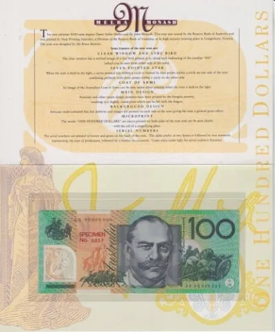 1996 100 Dollar Polymer Specimen Note Uncirculated Serial # 57