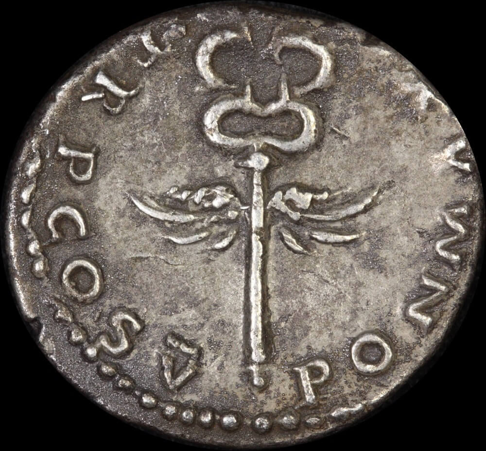 Ancient Rome (Imperial) 69 AD Vespasian Silver Denarius Winged Caduceus RIC# 703 Very Fine product image