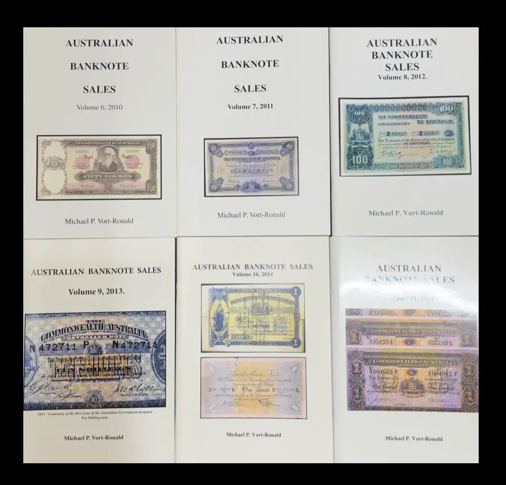 Australian Banknote Auction Sales Books by Mick Vort Ronald (1975 - 2024)