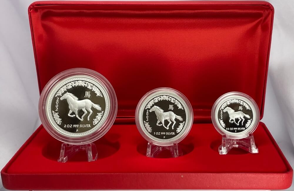 2002 Silver Lunar Proof 3 Coin Set Series I Horse product image