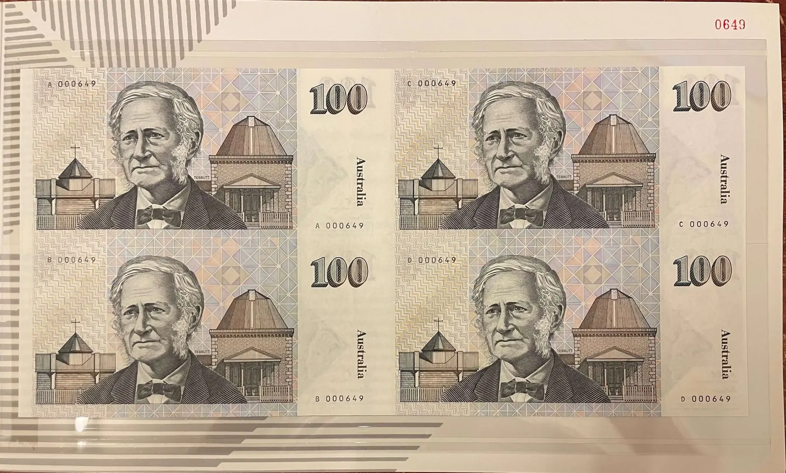 1995 100 Dollar Uncut Block of Four Deluxe
