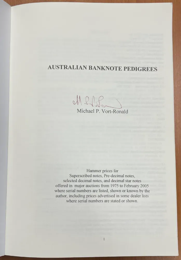 Australian Banknote Pedigrees by Mick Vort Ronald  product image