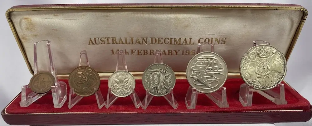 1966 Australian Decimal Coins Set Red Leatherette Case 
