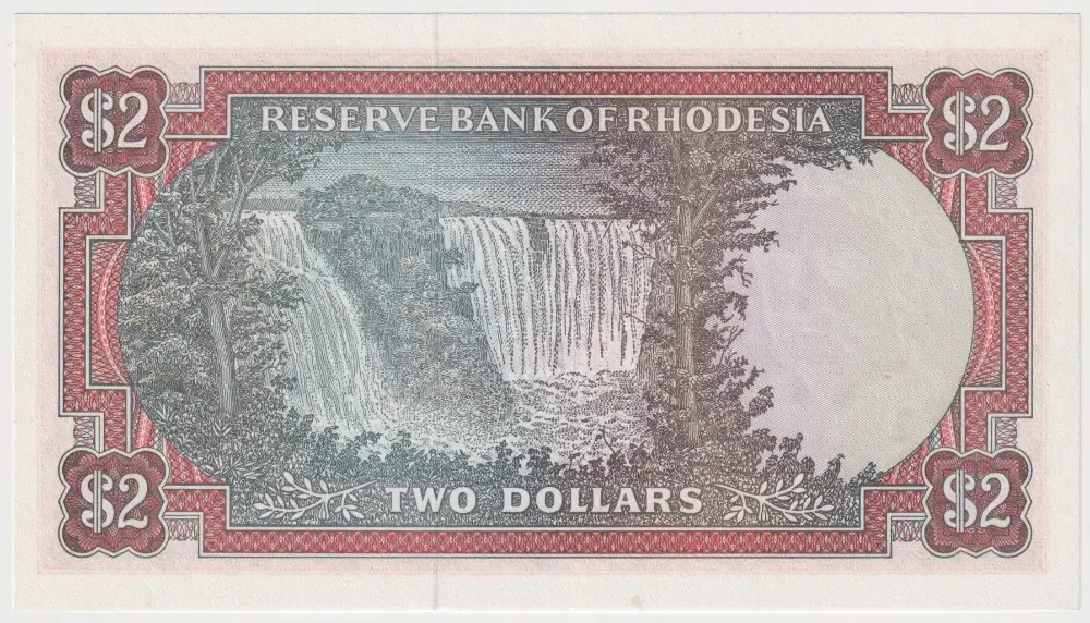 Rhodesia 1977 2 Dollars Rhodes Watermark Pick#31B Uncirculated