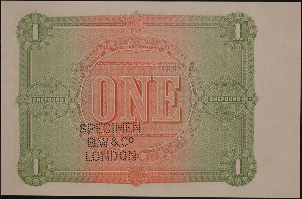 London Chartered Bank of Australia (Sydney) 1889 1 Pound Unissued Specimen Note MVR# 2d Uncirculated