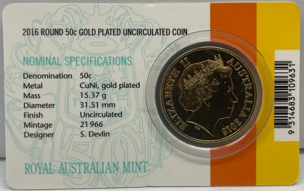 2016 Gold Plated 50 Cent in Special Open Day Presentation Card