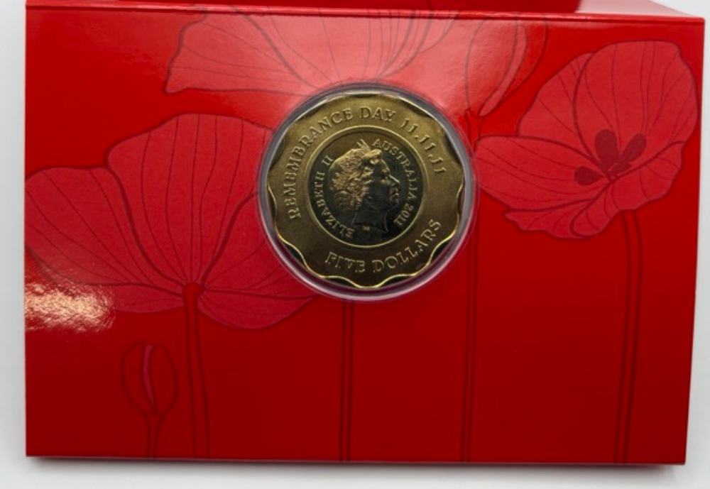 2011 Five Dollar Unc Remembrance Day Red Poppy | Sterling