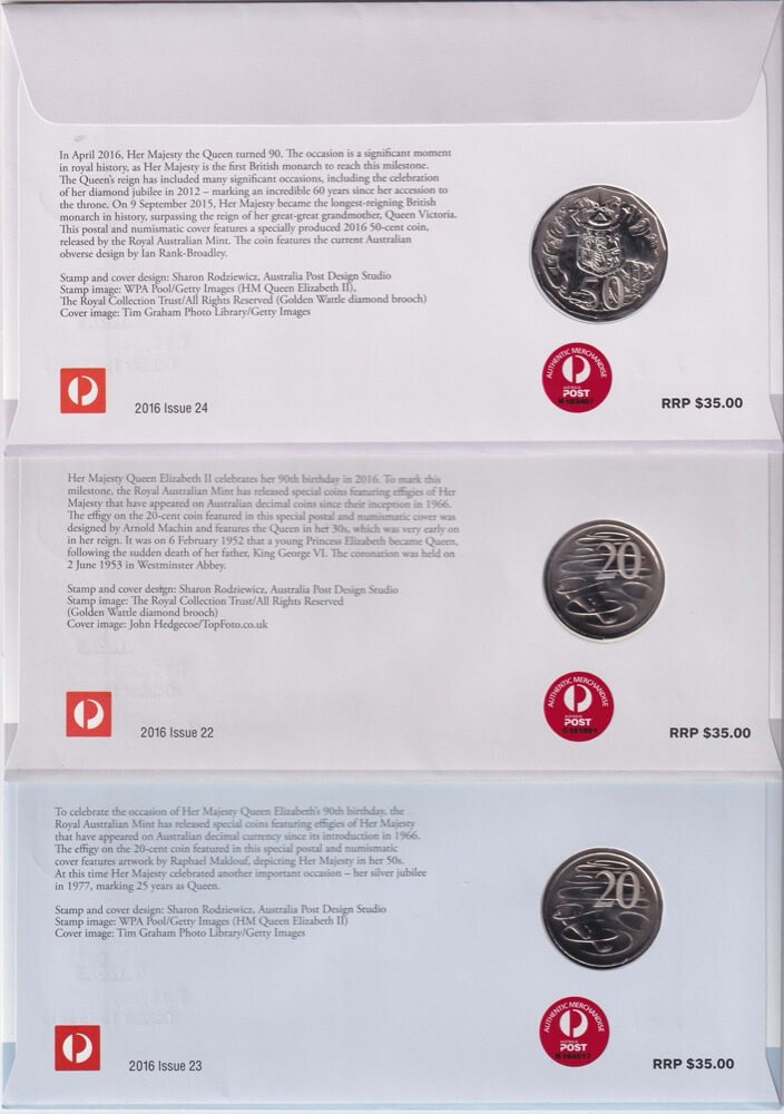2016 20 Cent PNC Trio QEII 90th Birthday Sydney Money Expo Gold Overprint