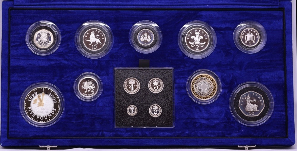 Great Britain 2000 Silver Millennium Coin Collection (13 Coins, Œ£5 - Maundy 1d) product image