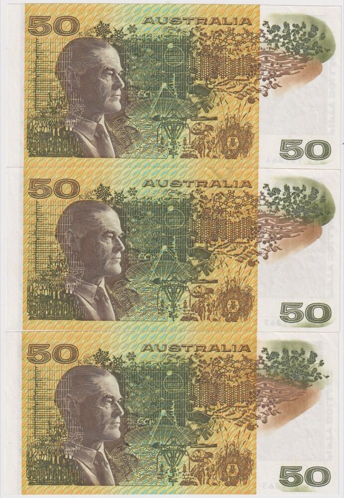 1991 $50 Trio Fraser/Cole R513 Ink Stain about Uncirculated