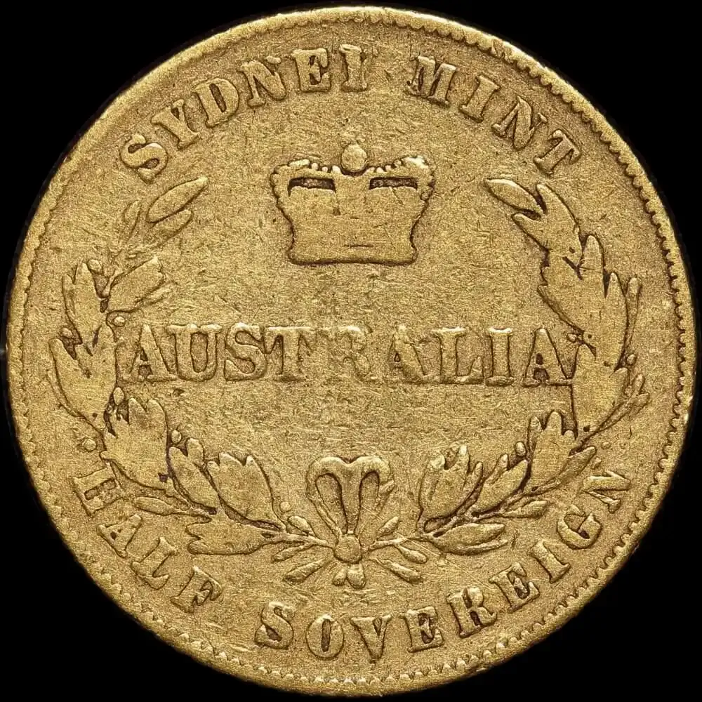 1861 Sydney Mint Type II Half Sovereign No Berry Reverse PCGS F12