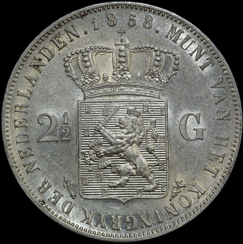 Netherlands 1858 Silver 2.5 Guilder KM#82 Uncirculated product image