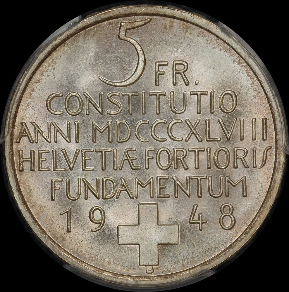Switzerland 1948 Silver 5 Francs Constitutional Centennial KM#48 PCGS MS66 product image