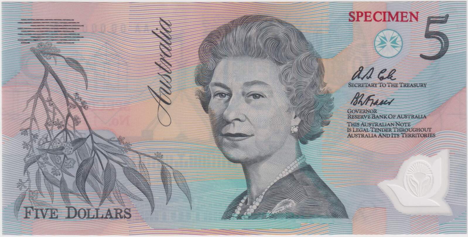 Australia 1992 5 Dollar Polymer Specimen Banknote