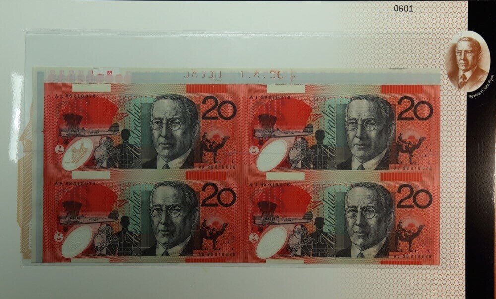 1998 Twenty Dollars Uncut Block of Four Deluxe