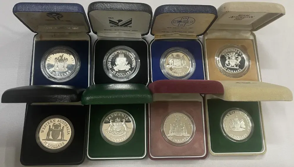 1985-1993 Silver 10 Dollar Proof Coins Complete Set State Series