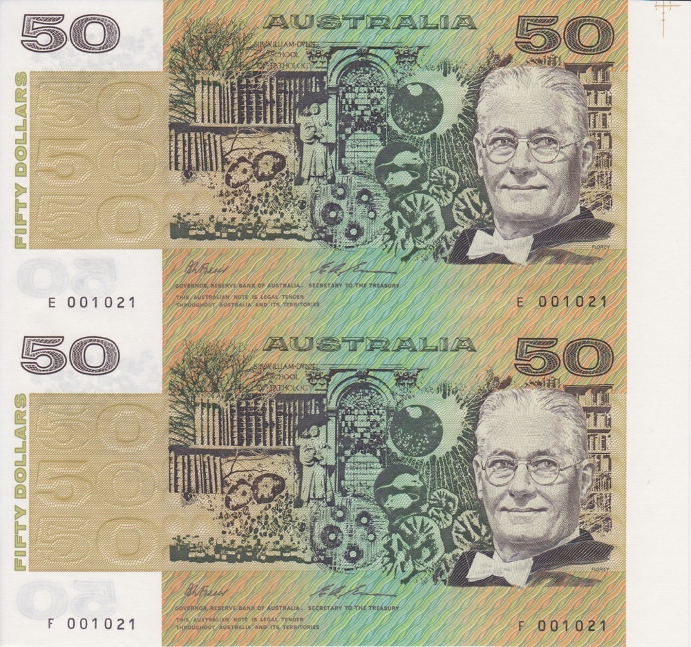 1994 Fifty Dollar Uncut Vertical Pair Black Serials