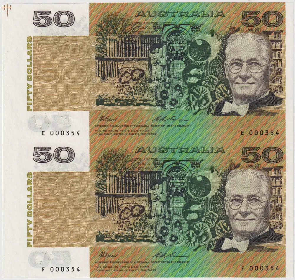 1994 50 Dollar Uncut Vertical Pair Black Serials