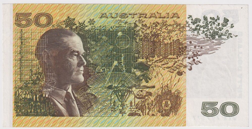 1993 $50 Note Fraser/Evans R515 good EF - Solid Serial Number WXX 777777