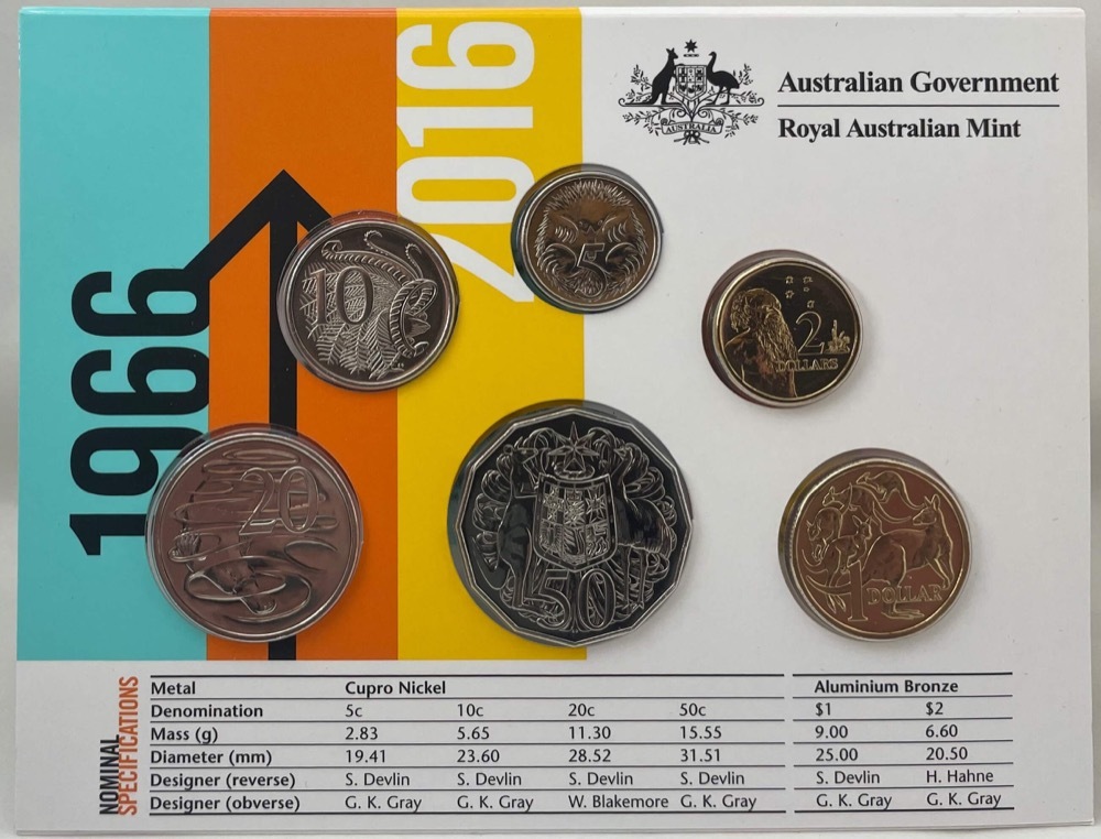 Australia 2016 Unc Mint Coin Set 50th Anniversary Changeover to Decimal Currency Berlin Money Fair