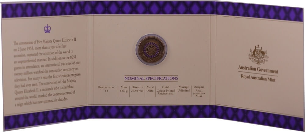 2013 2 Dollar Coin C Mintmark in Folder Coronation Purple Crown