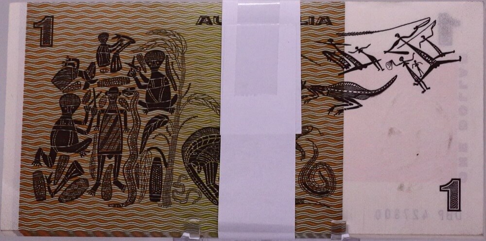 1976 $1 Note DBP Test Serials (Double Fold Paper) Knight/Wheeler R76bi Uncirculated Bundle of 100 Notes