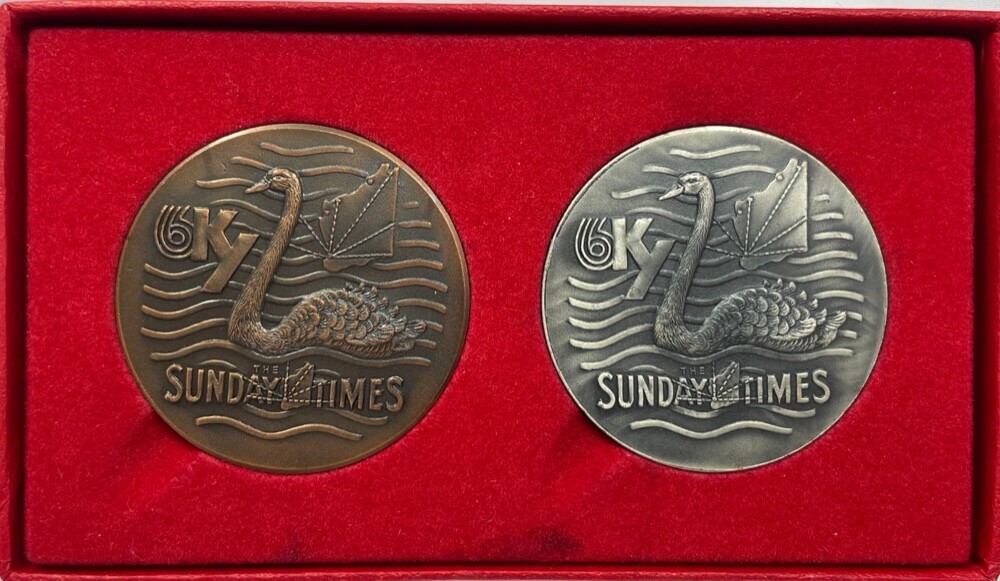 1971 Silver and Bronze Medallion Pair Sunday Times and Radio 6KY WA Population - 1 Million by Olson