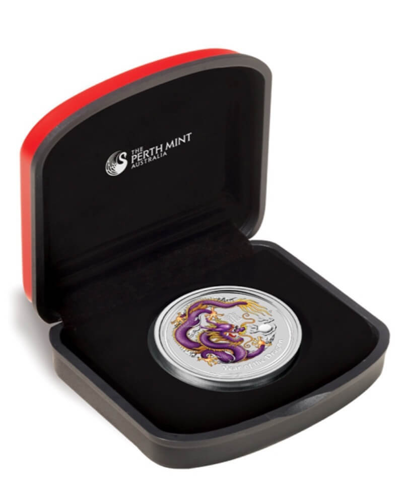 2012 Silver Lunar 1 Ounce Coloured Specimen Purple Dragon - Brisbane ANDA Show Special product image