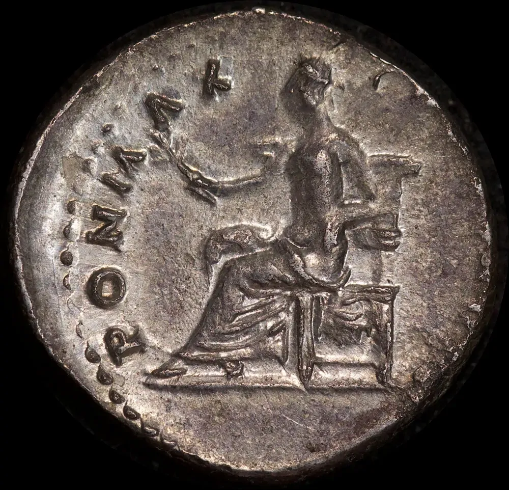Ancient Rome (Imperial) 75 AD Vespasian Silver Denarius Pax Seated RIC II 772 good VF product image