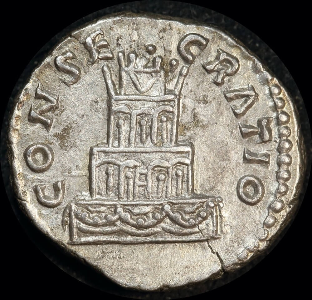 Ancient Rome (Imperial) 161 AD Antoninus Pius Silver Denarius Funeral Pyre RIC III 436 Extremely Fine