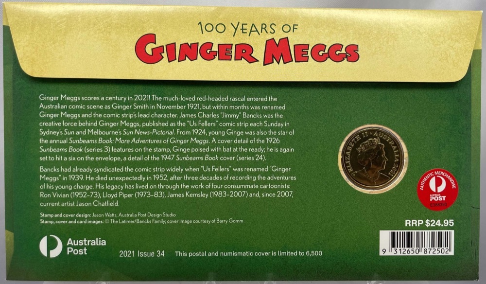 2021 1 Dollar PNC Ginger Meggs Centenary