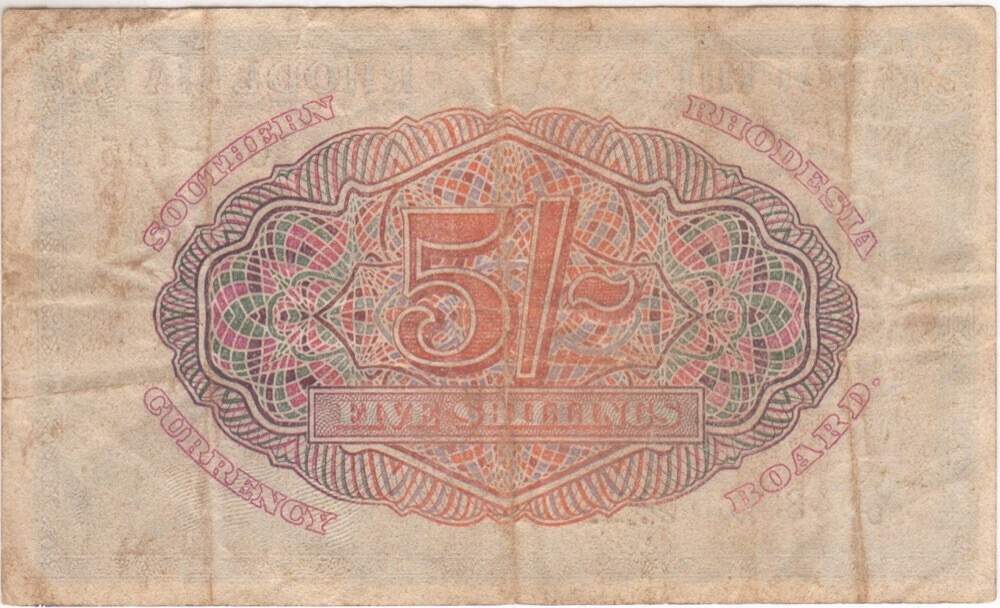 Southern Rhodesia 1.10.1945 5 Shillings Bessle Pick#8a Very Fine D/39 043,425 product image