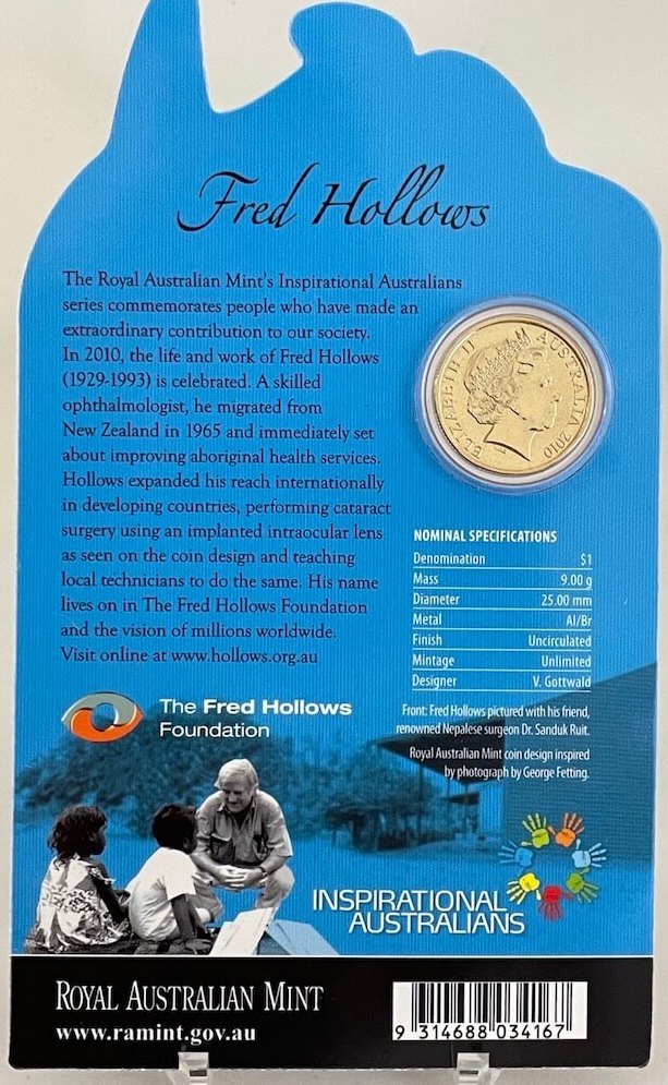 2010 1 Dollar Uncirculated Coin Inspirational Australians Fred Hollows product image