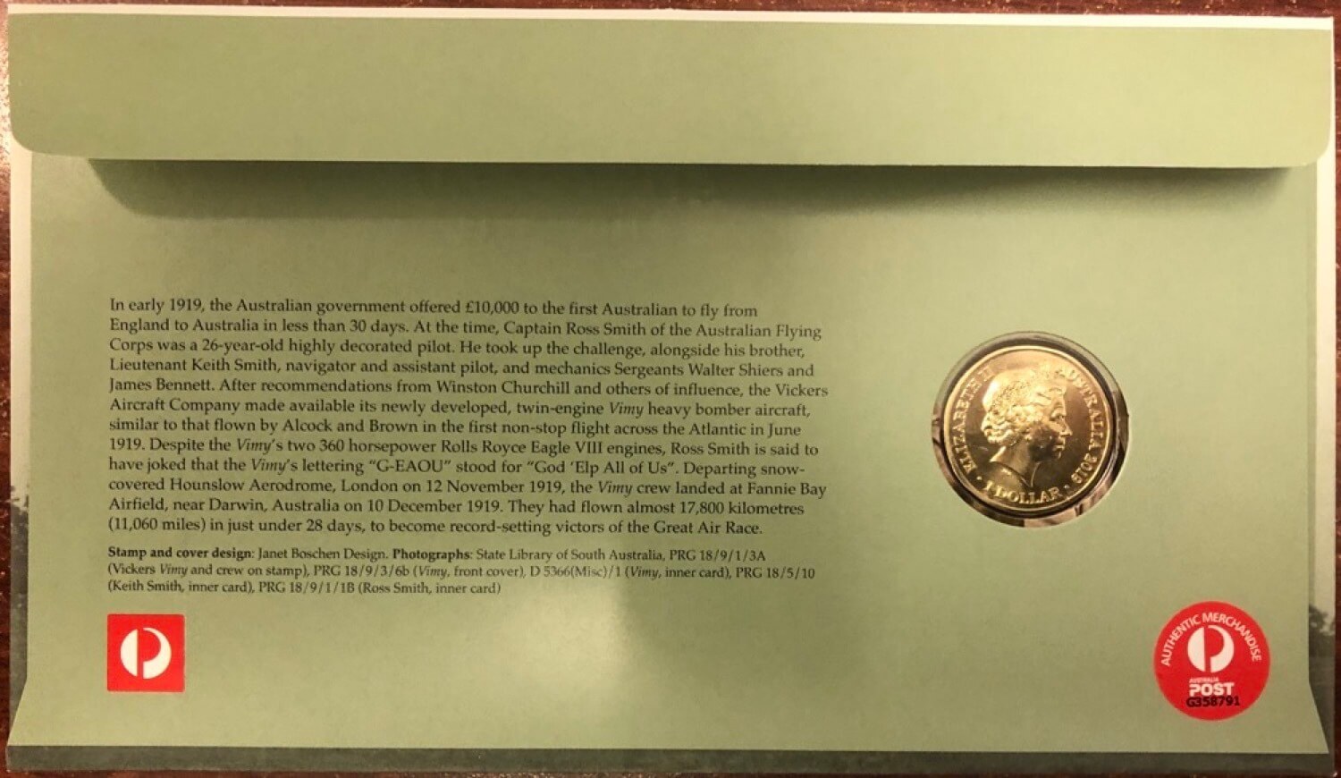 2019 1 Dollar PNC Vickers Vimy Sydney Money Expo Gold Overprint product image