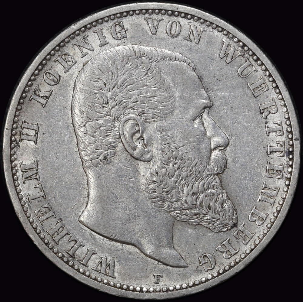 German States (Wurttemberg) 1903-F Silver 5 Marks KM# 632 EF product image