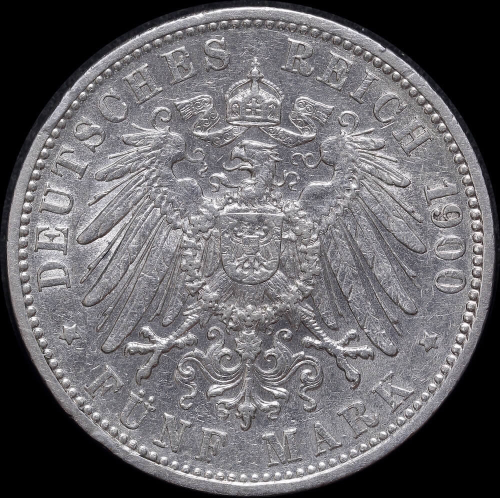 German States (Baden) 1900 Silver 5 Marks KM# 268 GEF product image