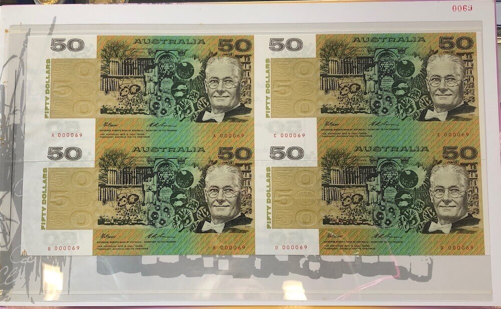 1994 50 Dollar Uncut Block of Four Notes - Red Serials