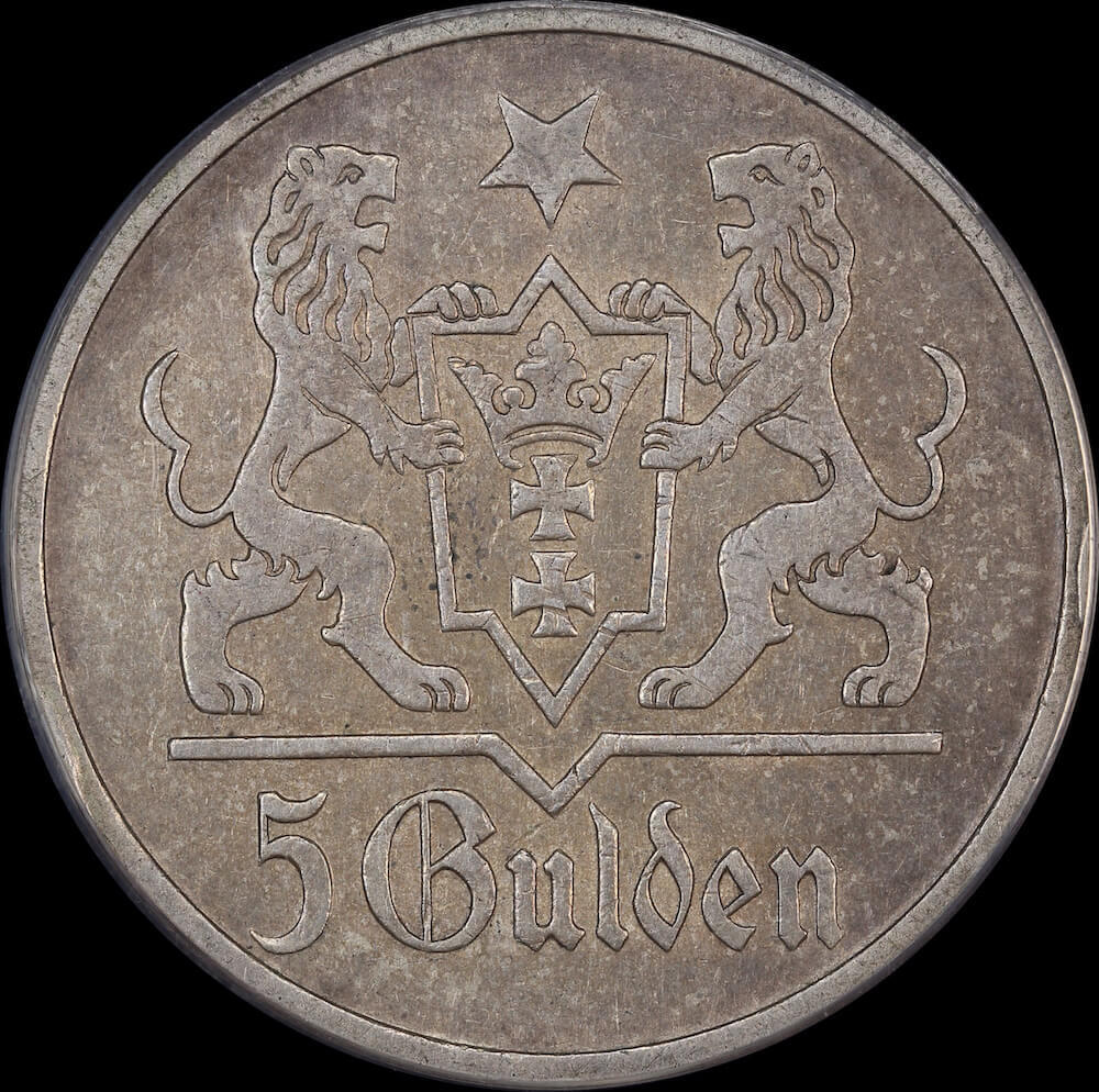 Danzig 1923 Silver 5 Gulden KM# 147 ANACS EF40 product image