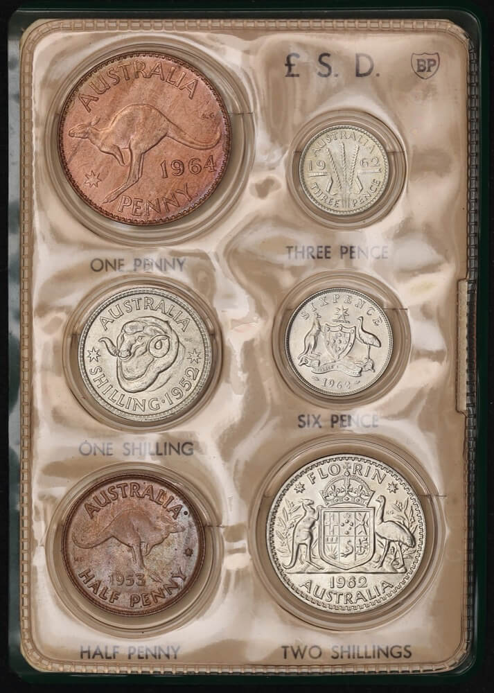 Australia 1966 Pair of Souvenir Coin Wallets by BP - Includes Pre-Decimal and 1966 Sets