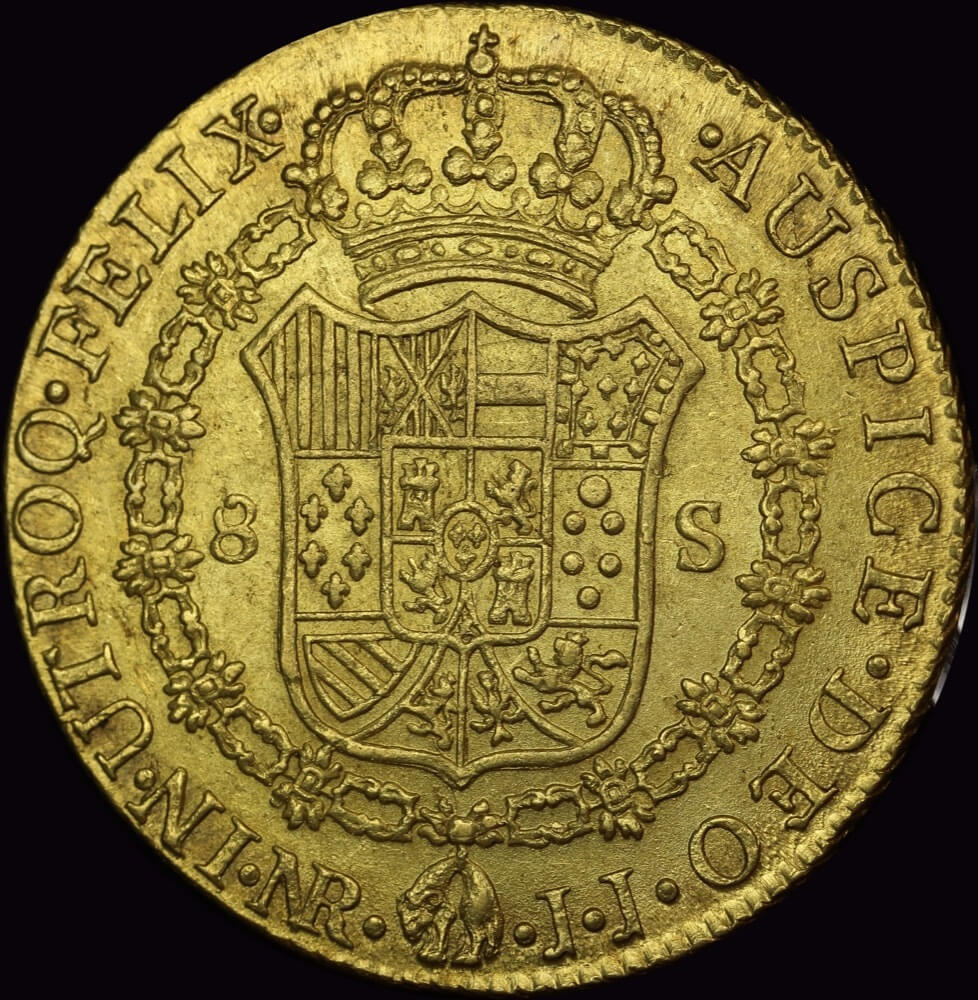 Colombia 1797-JJ Gold 8 Escudos KM# 62.1 PCGS MS62