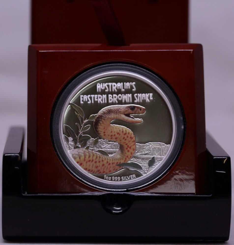 Tuvalu 2010 Silver 1 Dollar Proof Deadly and Dangerous - Eastern Brown Snake product image