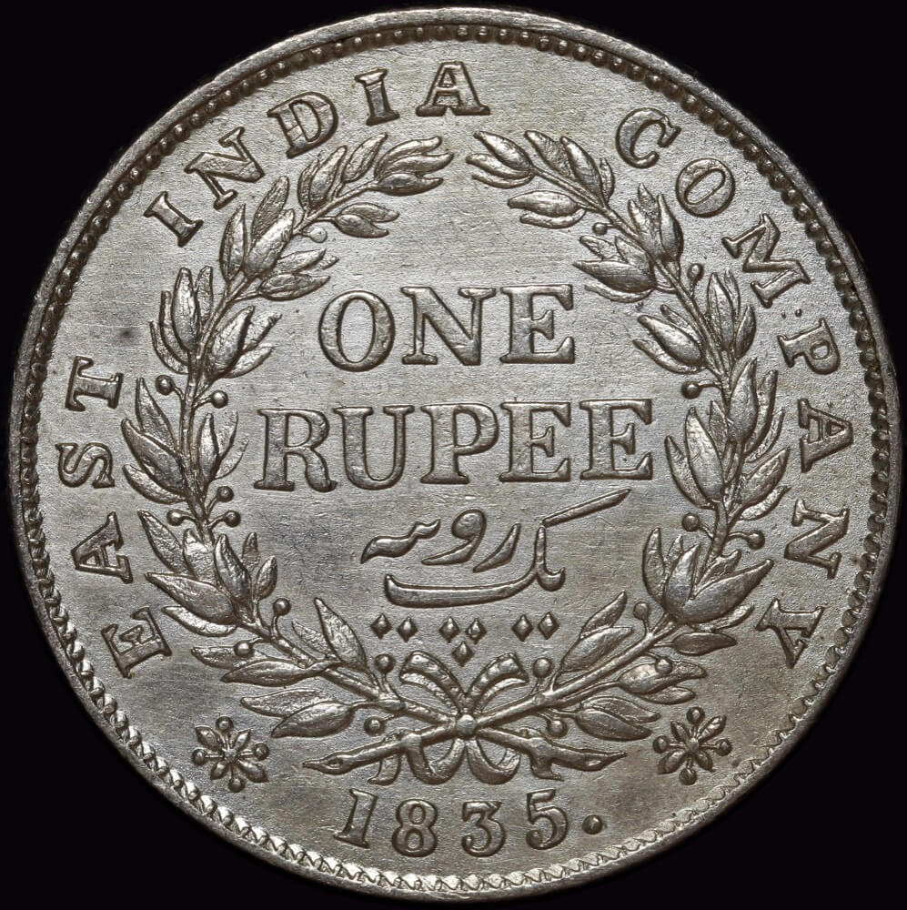 British India 1835 Silver Rupee KM# 450.1 GEF product image