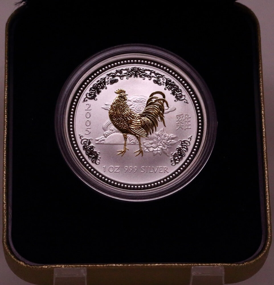 2005 Silver Lunar One Ounce Gilded Specimen Year of the Rooster product image