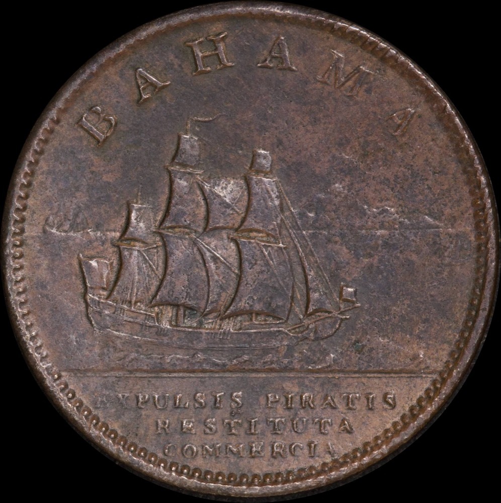 Bahamas 1806 Copper Penny KM# 1 good VF product image