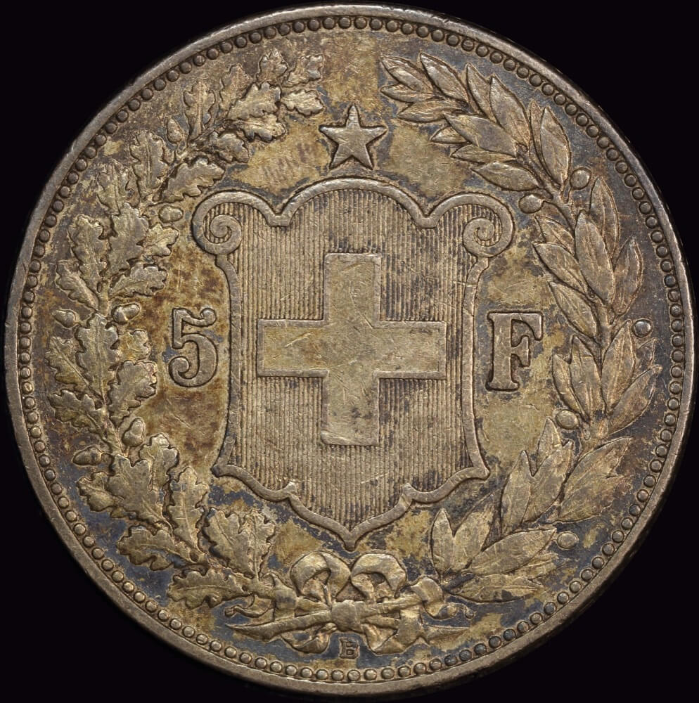 Switzerland 1907-B Silver 5 Francs KM# 34 good EF product image